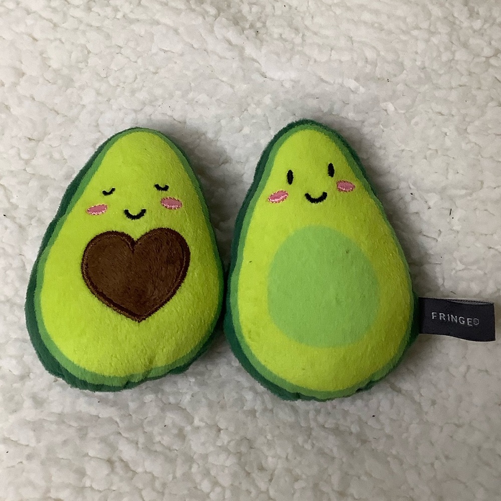 Pair of Avocado Plush Fringe Studio Squeaky Dog Toys- Sterilized
